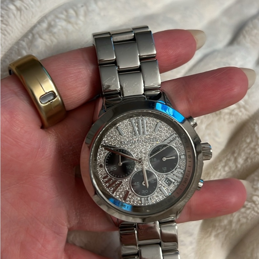 Michael Kors Silver Crystal Dial Stainless Steel Chronograph Watch